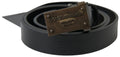 Black Leather Antique Logo Buckle Belt - 105-cm-42-inches