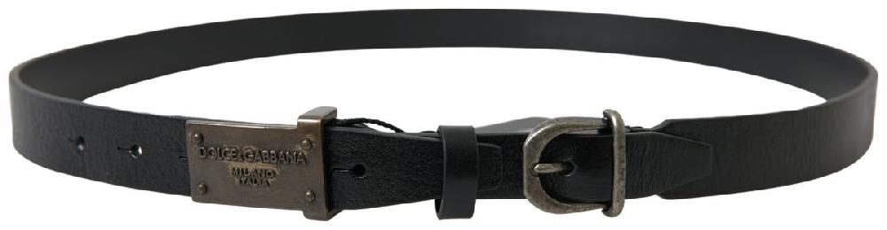 Black Leather Antique Logo Buckle Belt - 105-cm-42-inches