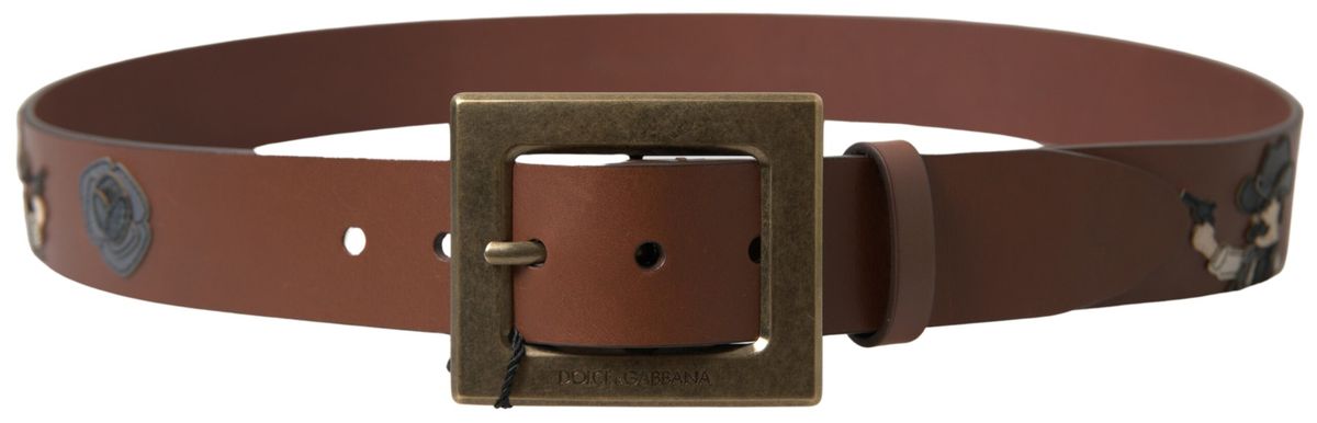 Brown Leather #DGFAMLY Square Buckle Belt - 100-cm-40-inches