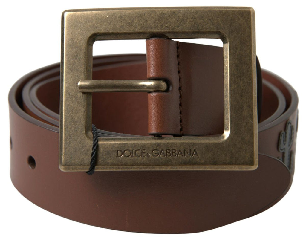 Brown Leather #DGFAMLY Square Buckle Belt - 100-cm-40-inches