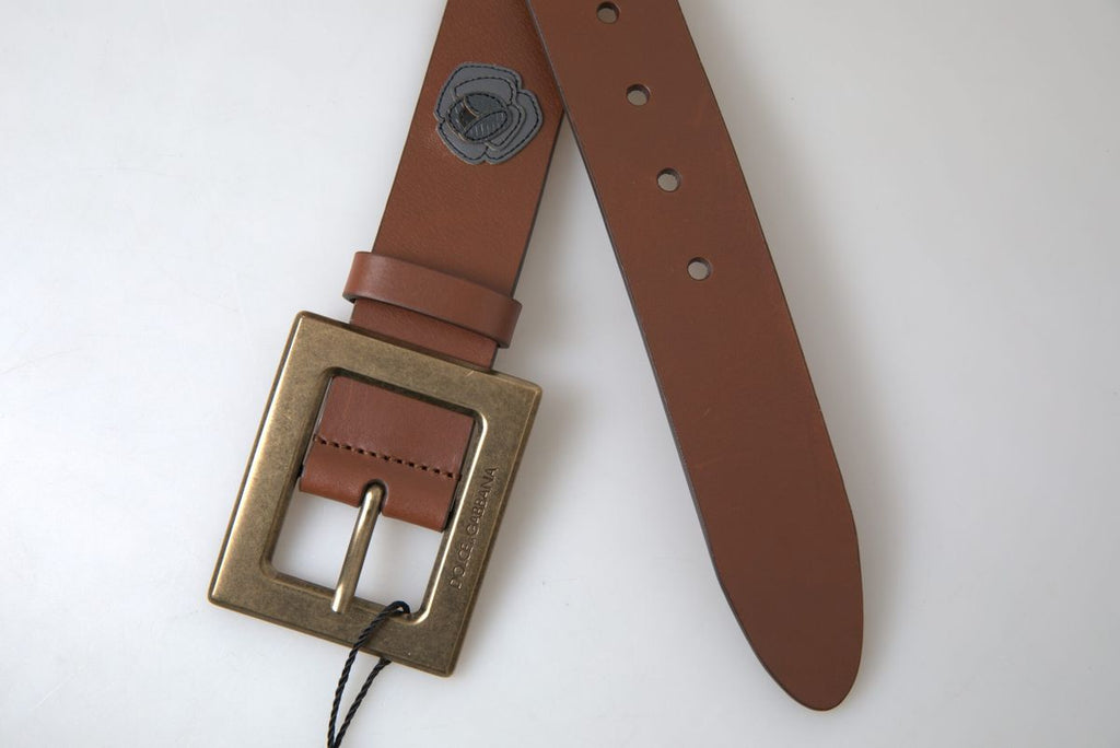Brown Leather #DGFAMLY Square Buckle Belt - 100-cm-40-inches