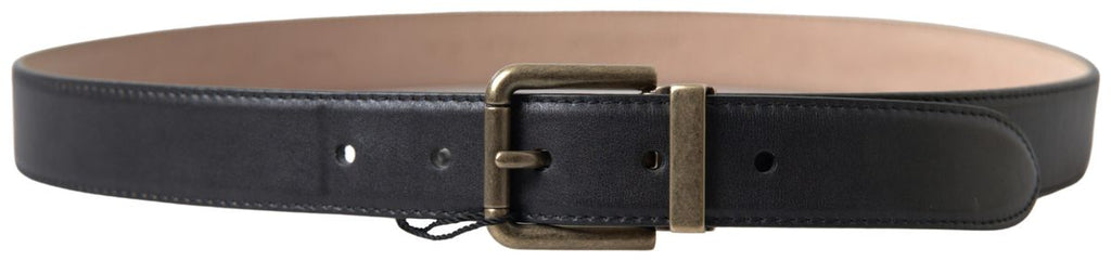 Black Leather Antique Metal Buckle Belt - 95-cm-38-inches