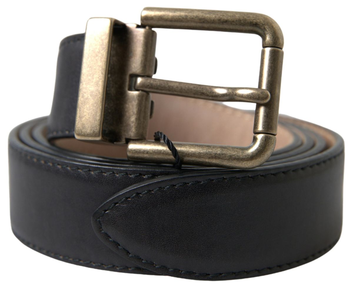 Black Leather Antique Metal Buckle Belt - 95-cm-38-inches