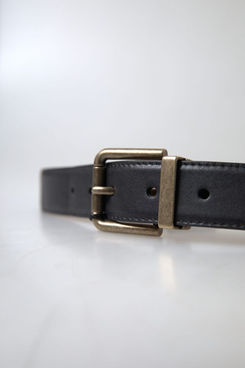Black Leather Antique Metal Buckle Belt - 95-cm-38-inches