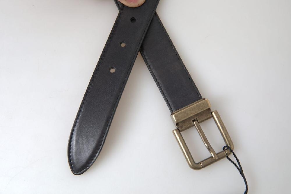 Black Leather Antique Metal Buckle Belt - 95-cm-38-inches