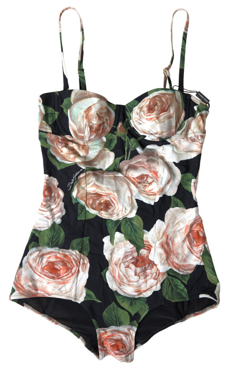 Black Swimsuit One Piece Floral Beachwear Bikini - it1-xs