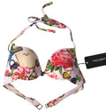 Pink Floral Halter Beachwear Swimwear Bikini Top - it1-xs