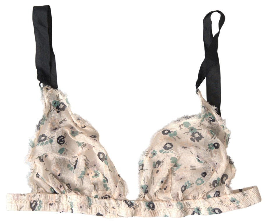 Beige Floral Underwear Bikini Bra - it1-xs