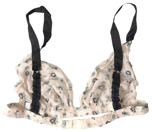 Beige Floral Underwear Bikini Bra - it1-xs