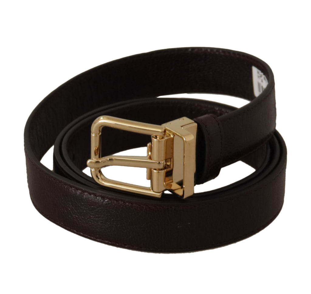 Brown Leather Gold Metal Buckle Belt - 95-cm-38-inches
