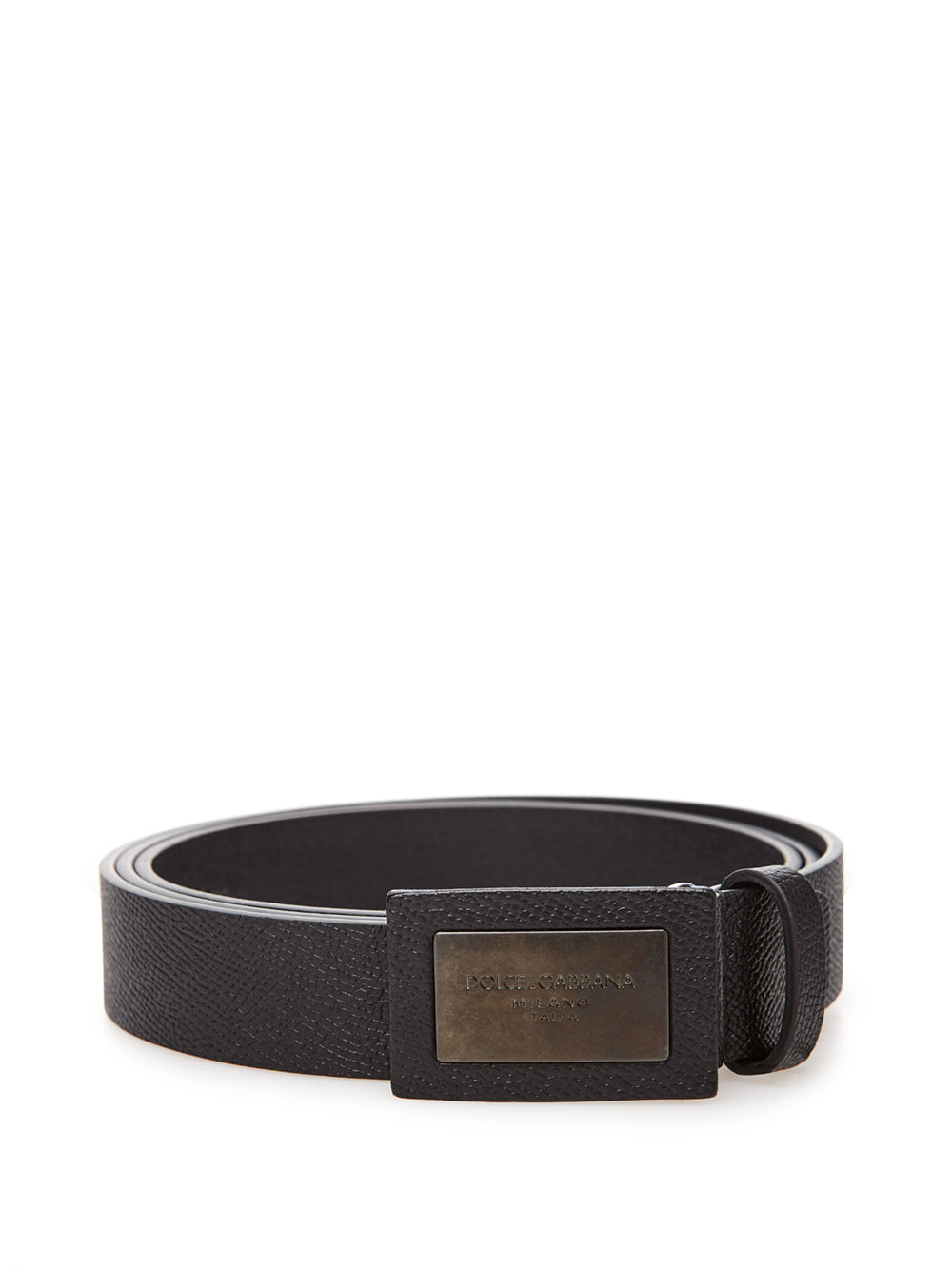 Black Leather Belt with Logo Buckle - 115-cm-46-inches