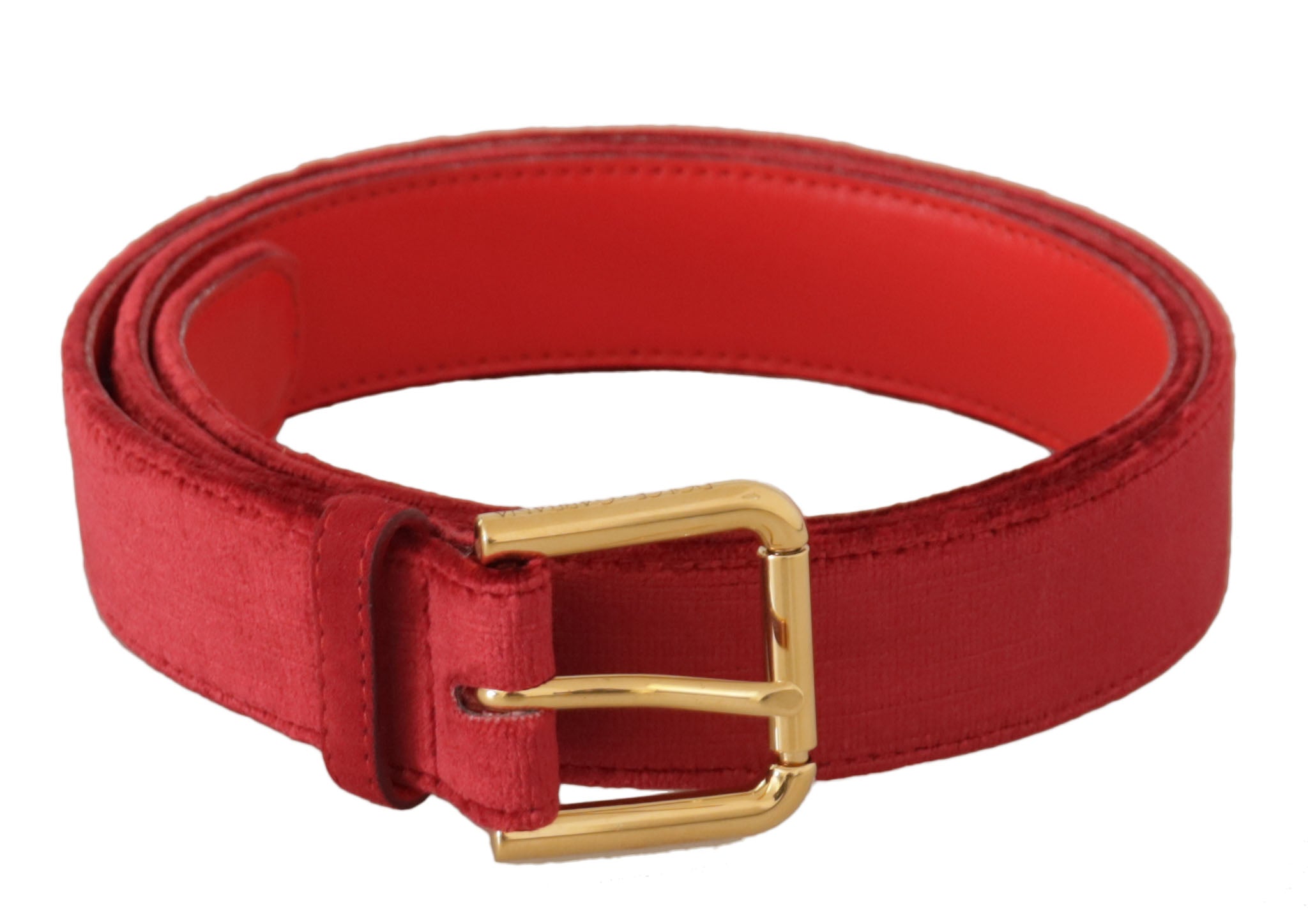 Red Velvet Gold Logo Engraved Metal Buckle Belt - 85-cm-34-inches