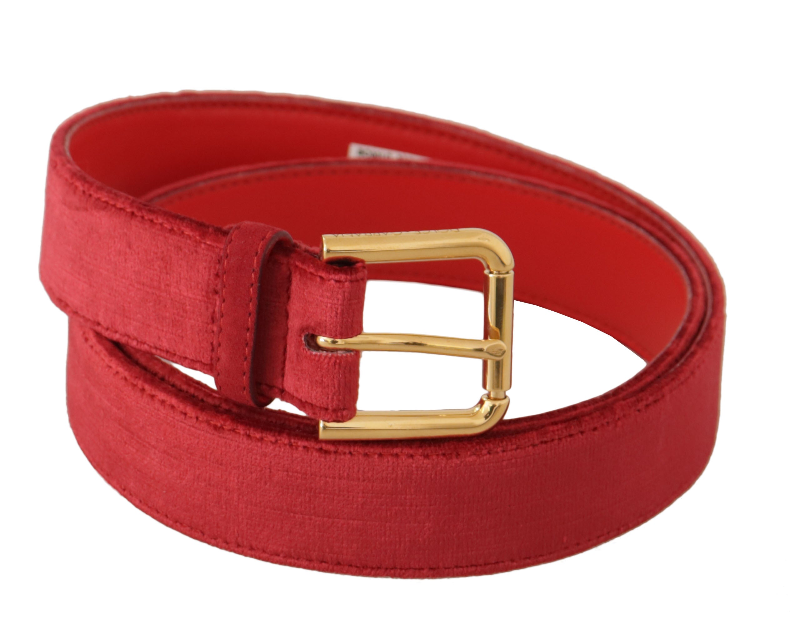 Red Velvet Gold Logo Engraved Metal Buckle Belt - 85-cm-34-inches