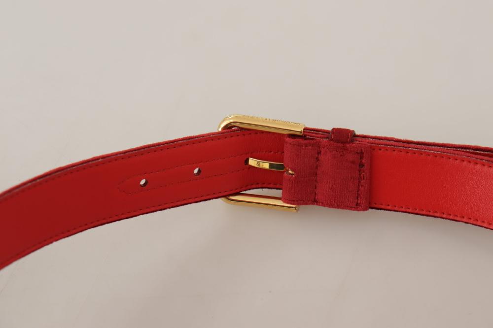 Red Velvet Gold Logo Engraved Metal Buckle Belt - 85-cm-34-inches