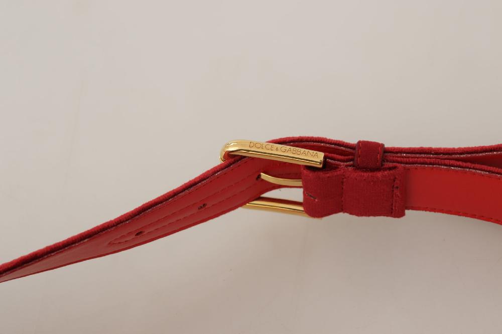 Red Velvet Gold Logo Engraved Metal Buckle Belt - 85-cm-34-inches