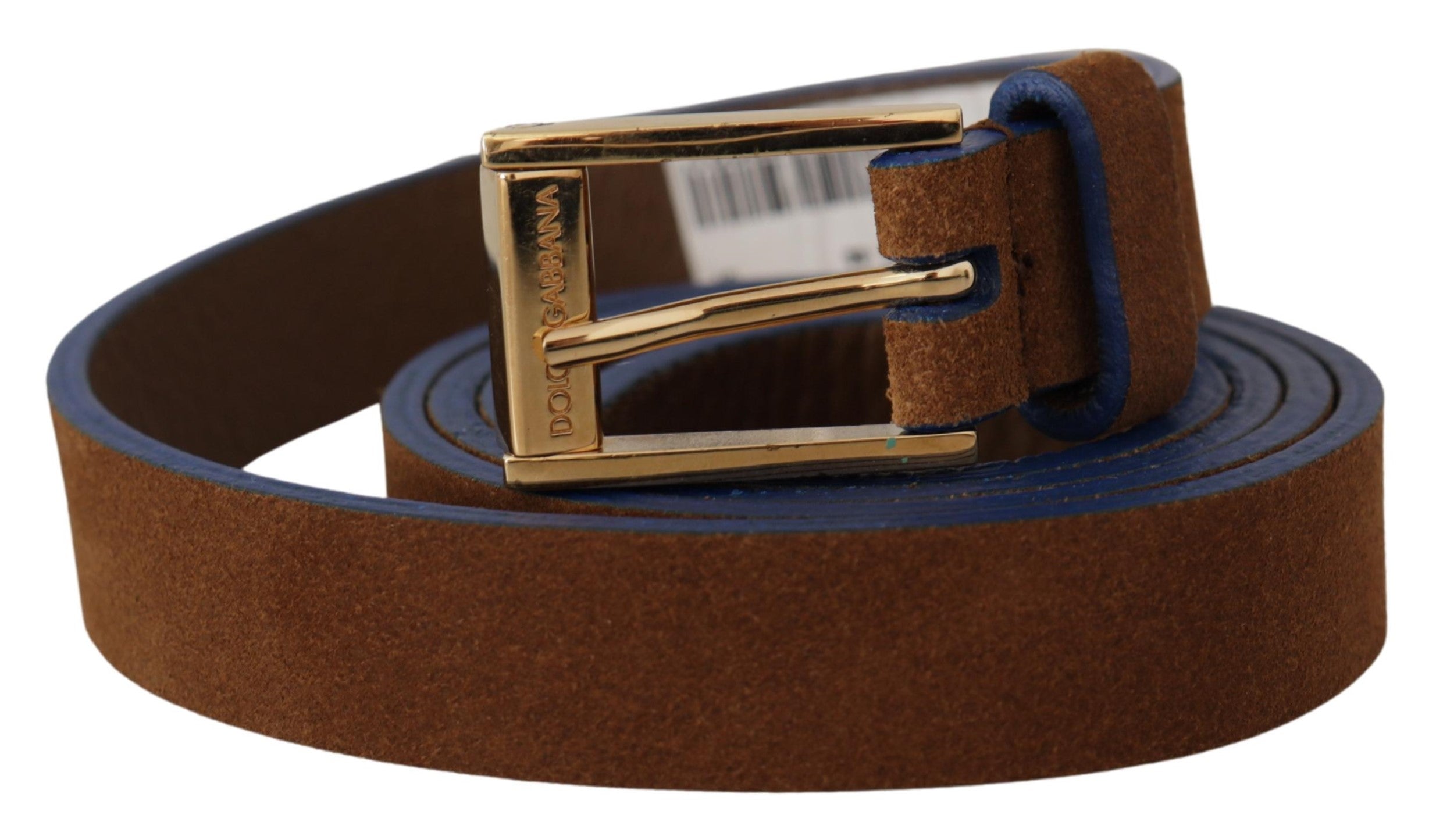 Dark Brown Blue Leather Gold Metal Buckle Belt - 90-cm-36-inches