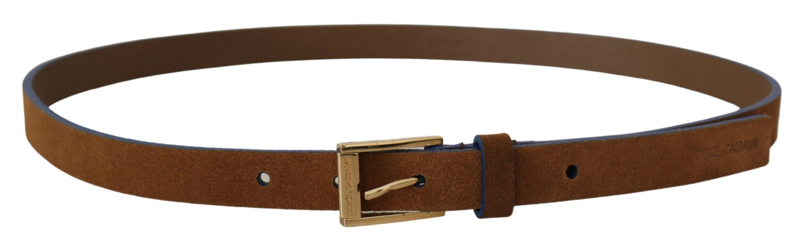 Dark Brown Blue Leather Gold Metal Buckle Belt - 90-cm-36-inches