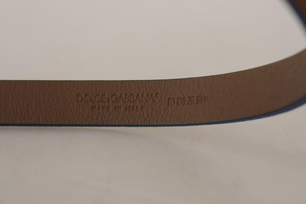 Dark Brown Blue Leather Gold Metal Buckle Belt - 90-cm-36-inches