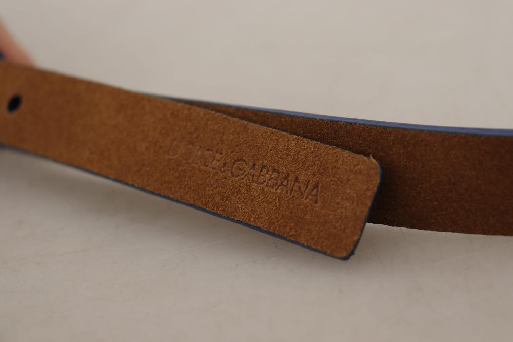 Dark Brown Blue Leather Gold Metal Buckle Belt - 90-cm-36-inches