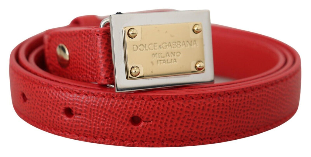 Red Leather Gold Engraved Metal Buckle Belt - 105-cm-42-inches