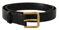 Black Calf Leather Gold Metal Logo Buckle Brown - 90-cm-36-inches