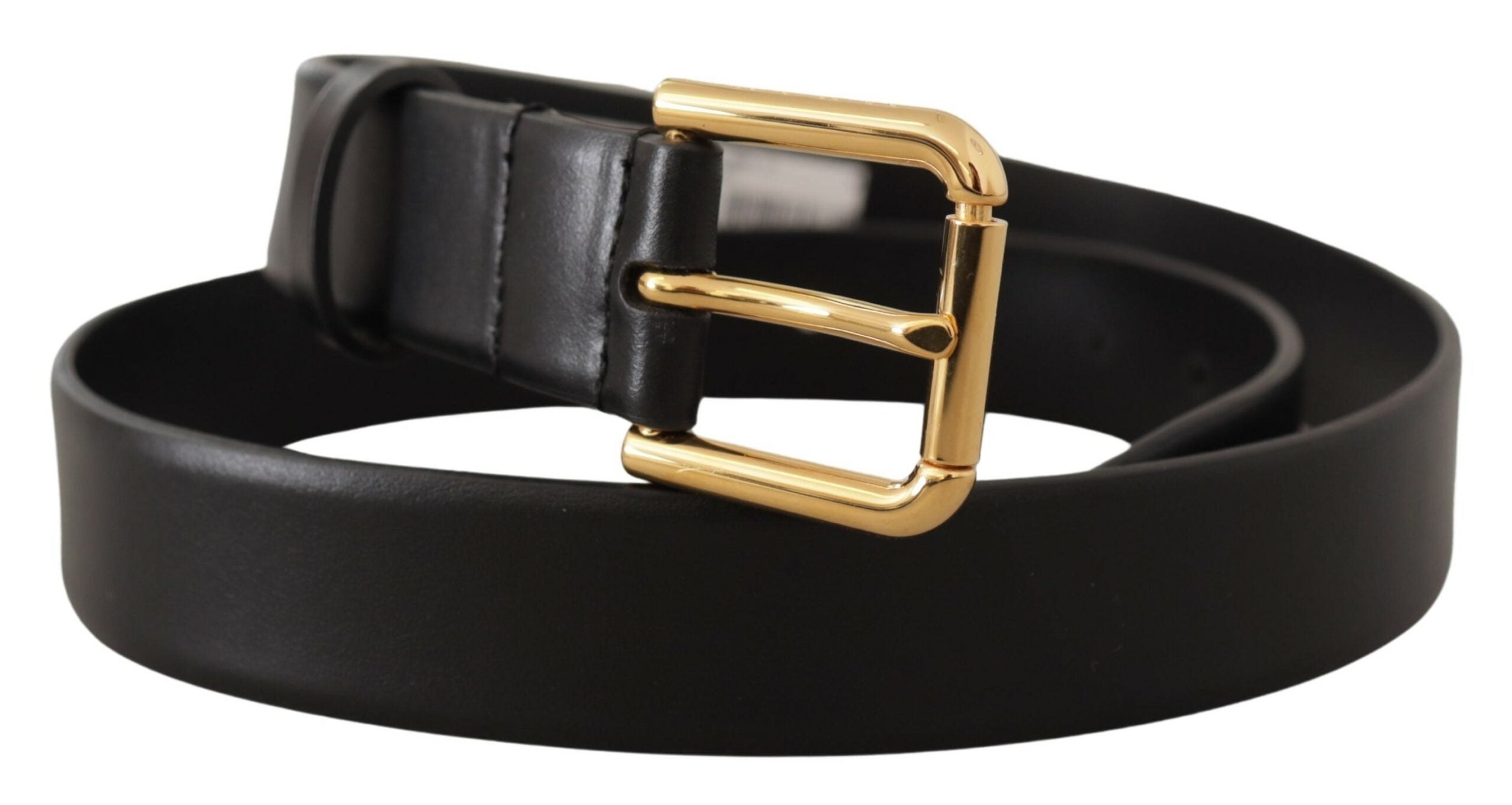 Black Calf Leather Gold Metal Logo Buckle Brown - 90-cm-36-inches