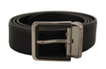 Black Calf Leather Logo Engraved Metal Buckle Belt - 90-cm-36-inches