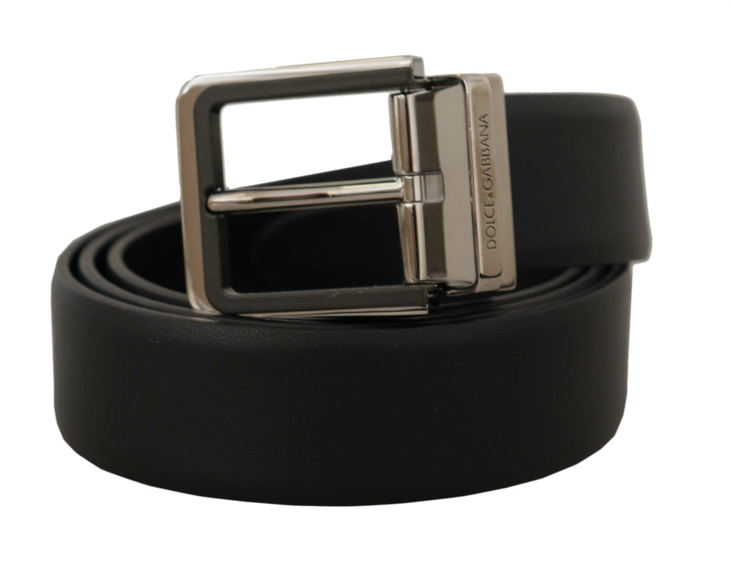 Black Calf Leather Logo Engraved Metal Buckle Belt - 90-cm-36-inches
