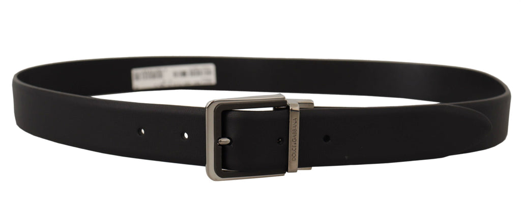 Black Calf Leather Logo Engraved Metal Buckle Belt - 90-cm-36-inches