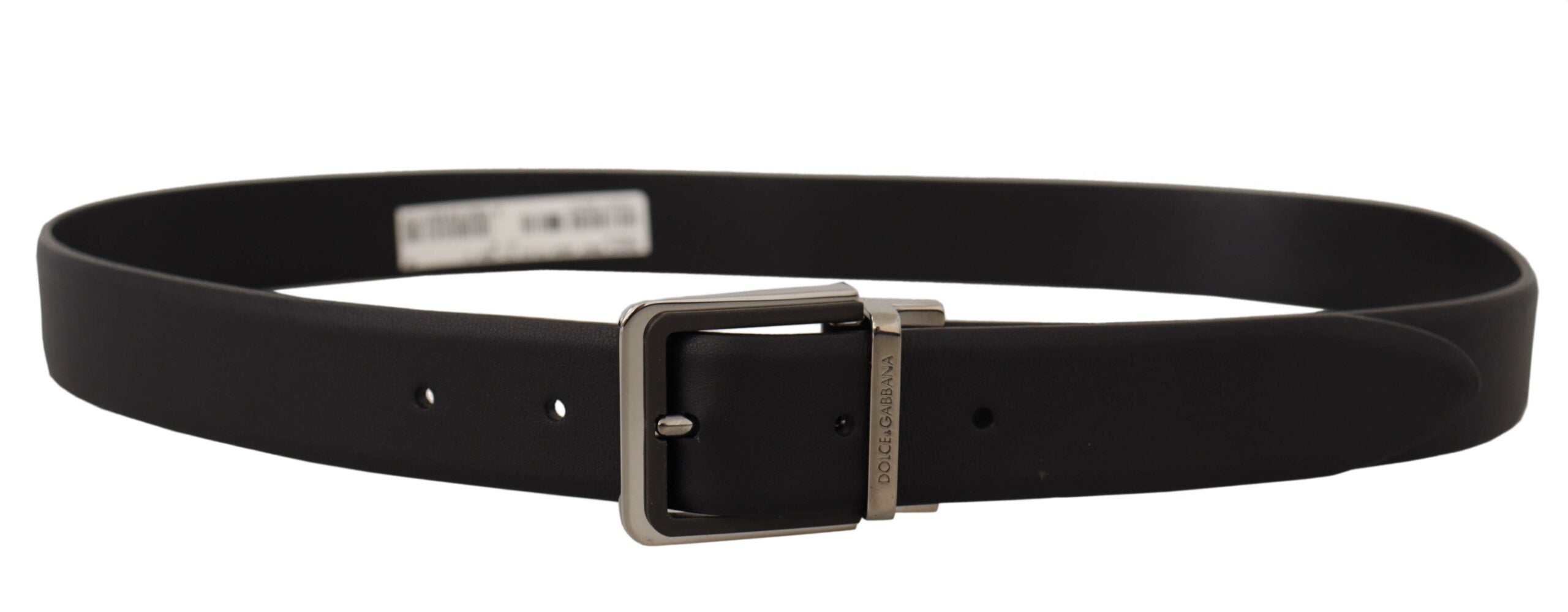 Black Calf Leather Logo Engraved Metal Buckle Belt - 90-cm-36-inches