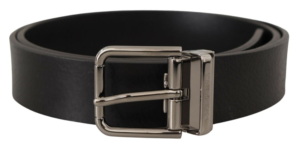 Black Calf Leather Logo Engraved Metal Buckle Belt - 80-cm-32-inches