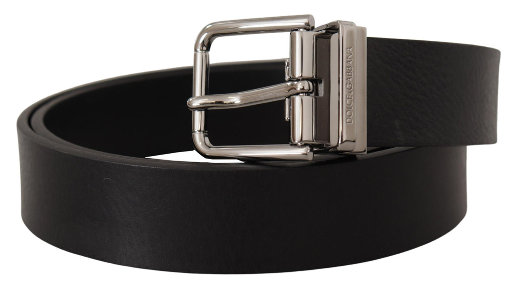 Black Calf Leather Logo Engraved Metal Buckle Belt - 80-cm-32-inches