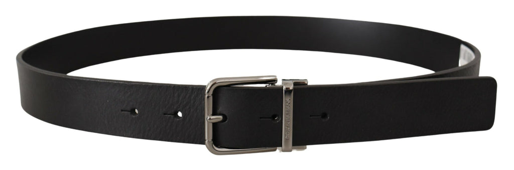 Black Calf Leather Logo Engraved Metal Buckle Belt - 80-cm-32-inches