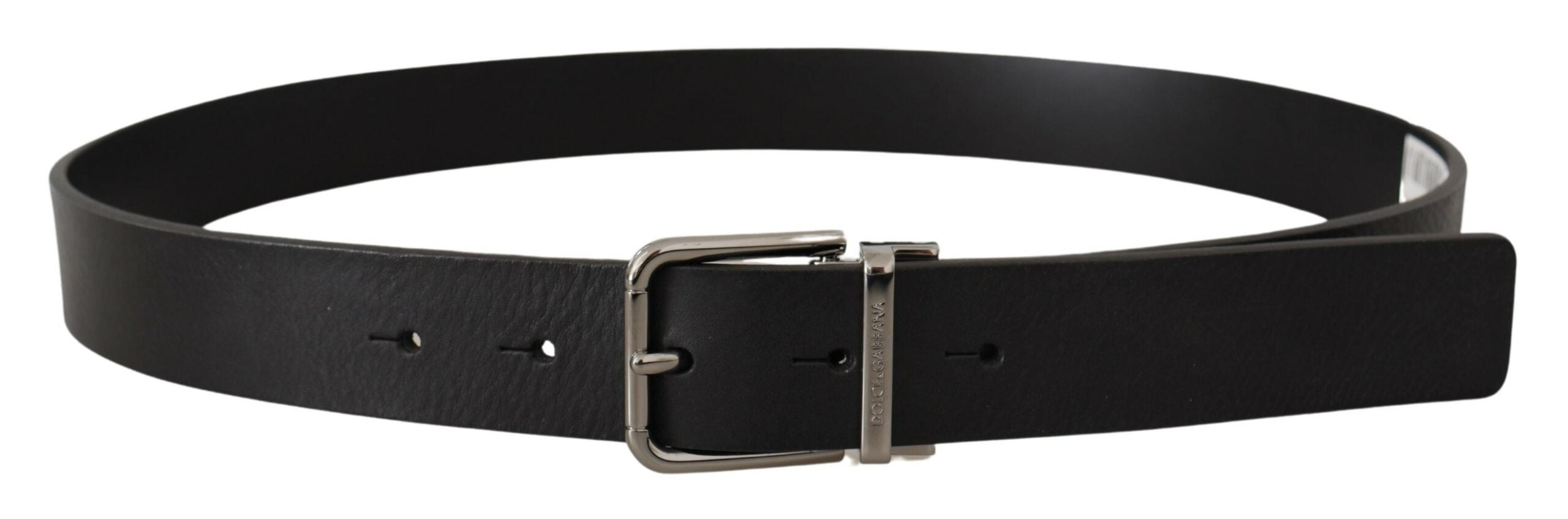 Black Calf Leather Logo Engraved Metal Buckle Belt - 80-cm-32-inches