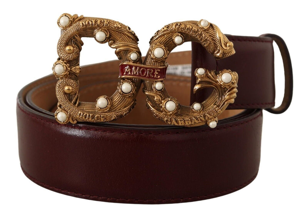 Bordeaux Leather Brass L...uckle Baroque Amore Belt - 75-cm-30-inches