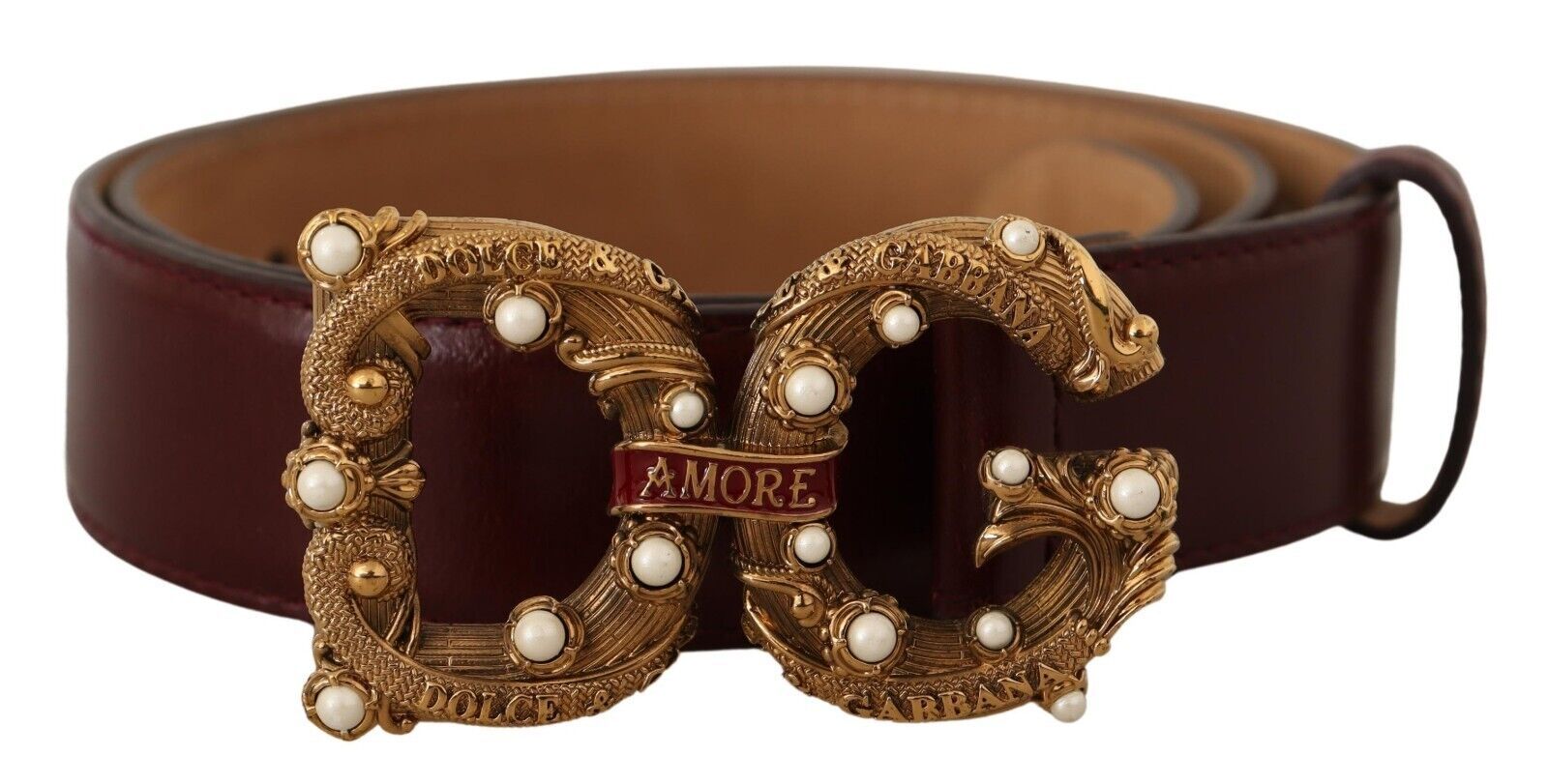 Bordeaux Leather Brass L...uckle Baroque Amore Belt - 75-cm-30-inches