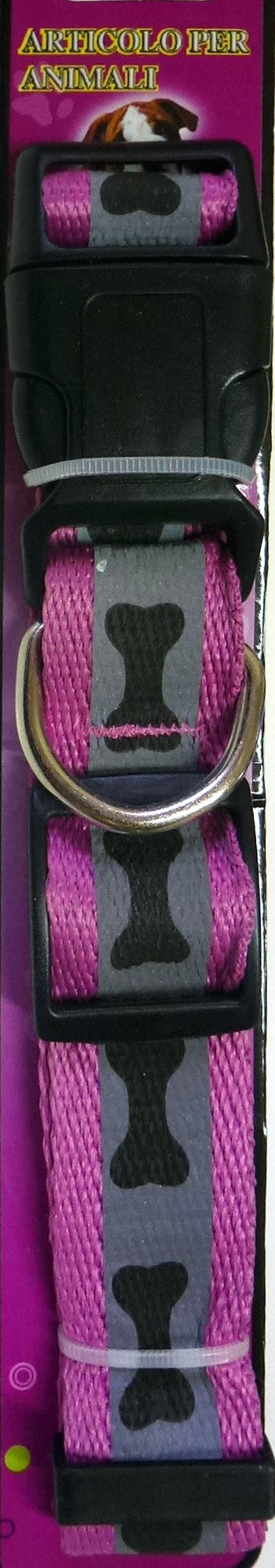 Collar sturdy dogs - Adjustable - Pink with bones
