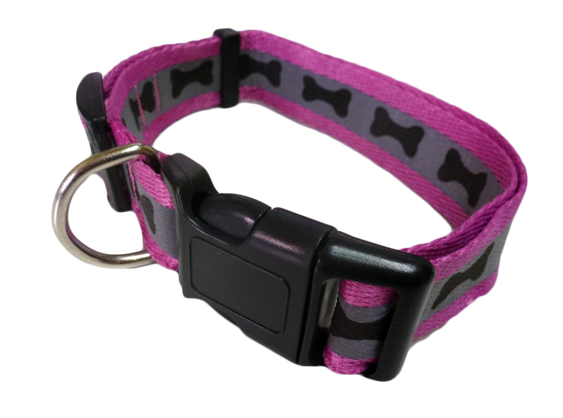 Collar sturdy dogs - Adjustable - Pink with bones