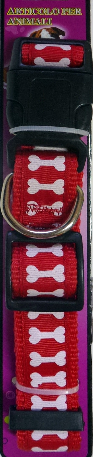 Collar sturdy dogs - adjustable - red with bones
