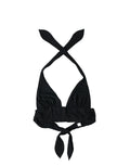 Black Nylon Stretch Swimwear Halter Top Bikini - it1-xs