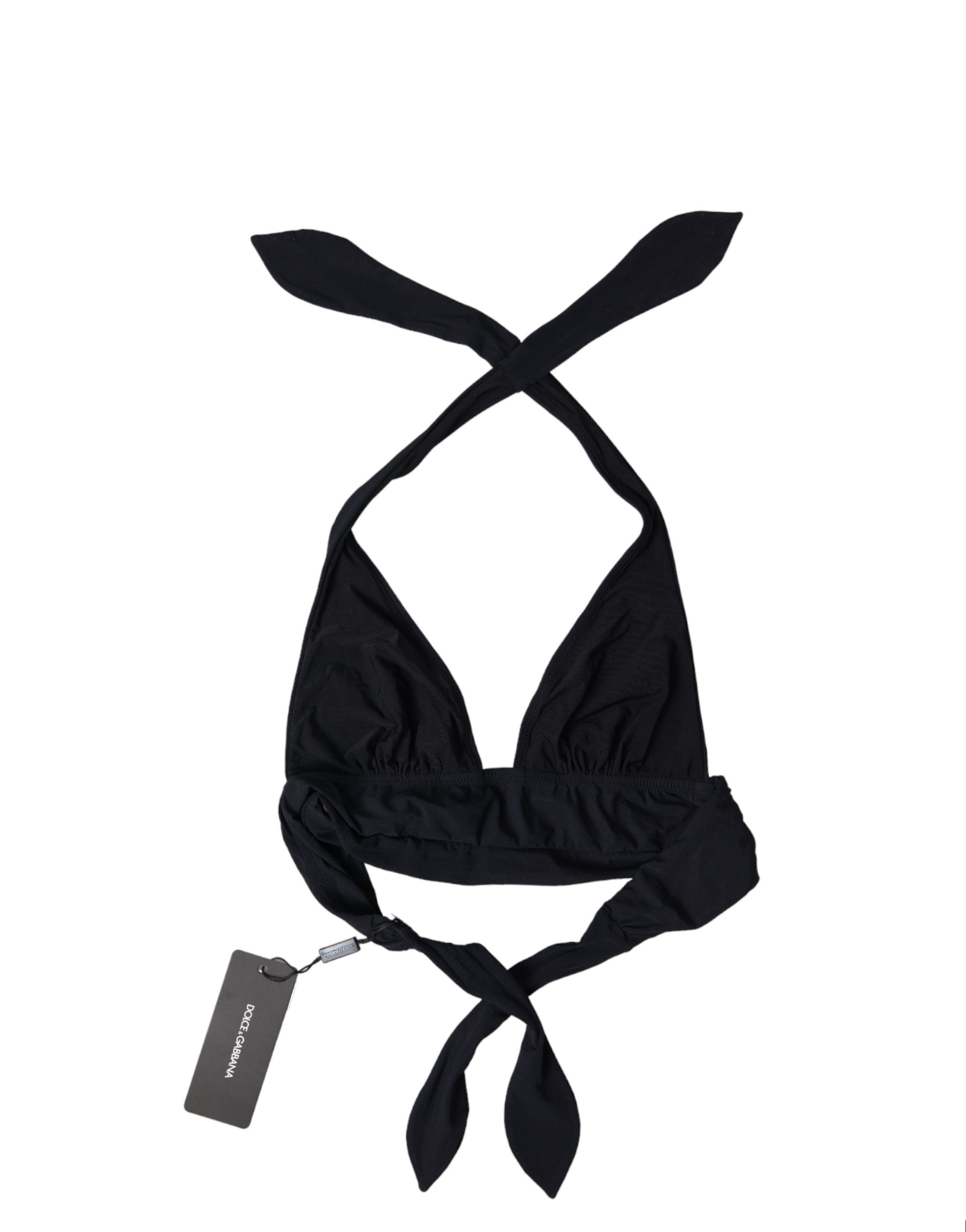 Black Nylon Stretch Swimwear Halter Top Bikini - it1-xs