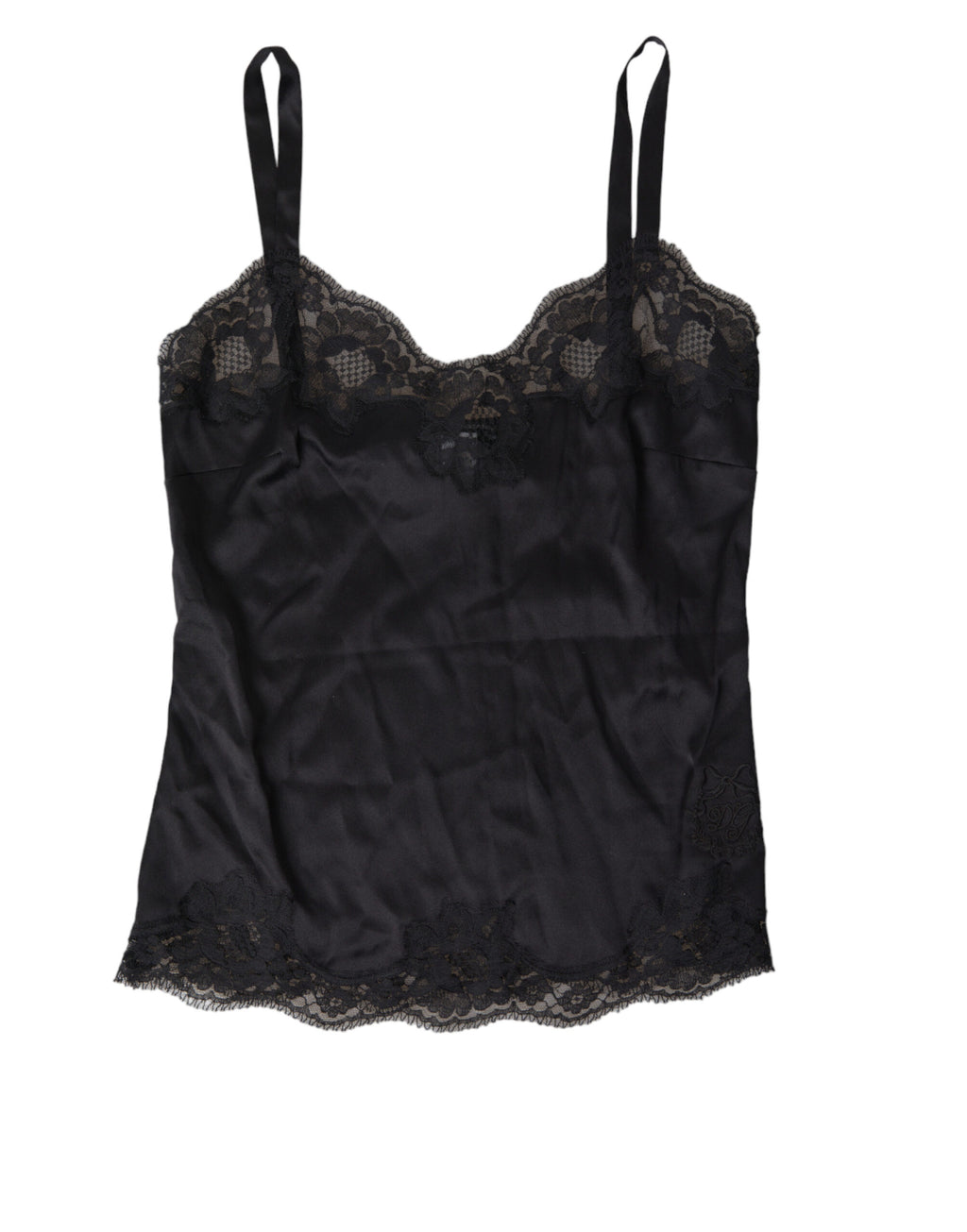 Black Lace Silk Sleepwear Camisole Top Underwear - it1-xs