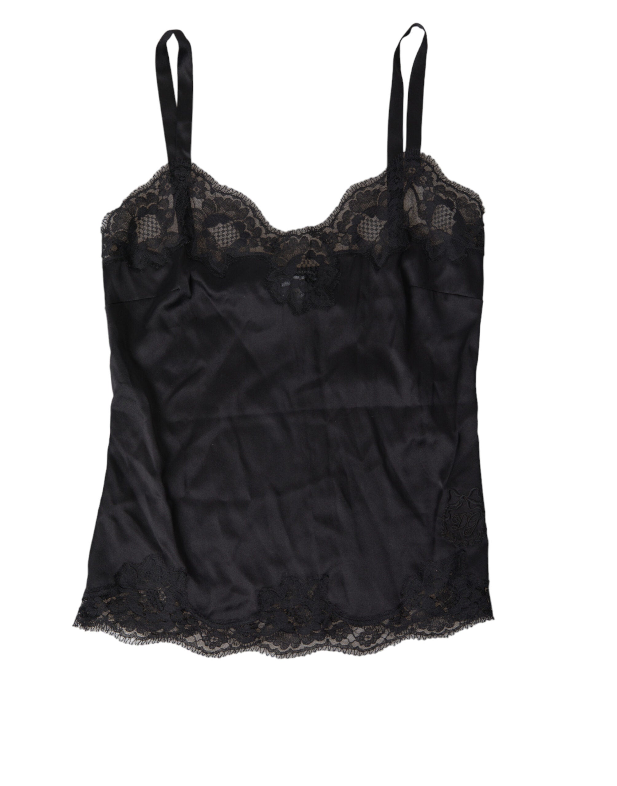 Black Lace Silk Sleepwear Camisole Top Underwear - it1-xs