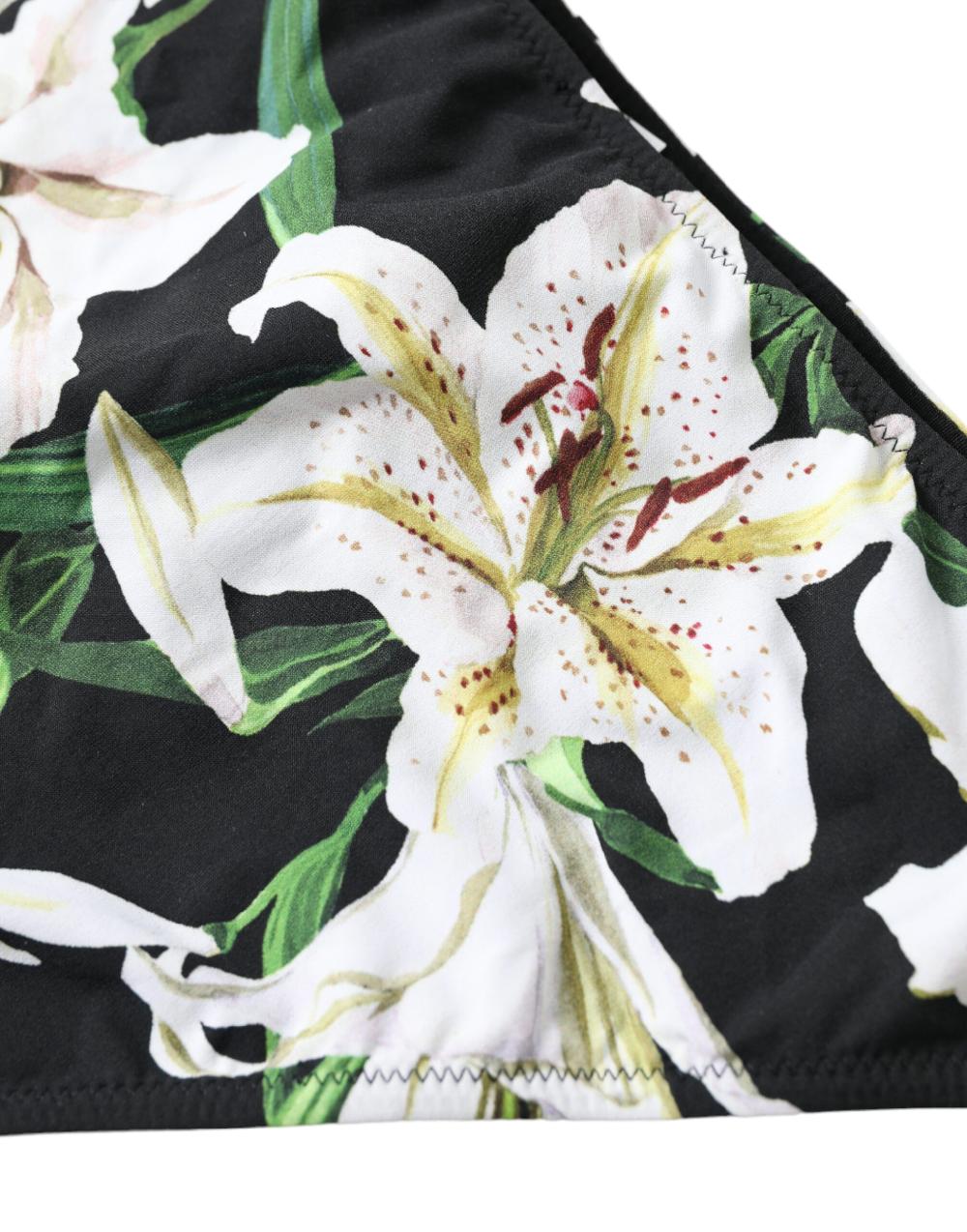 Black Lily Print Swimwear Bottom Beachwear Bikini - it4-l