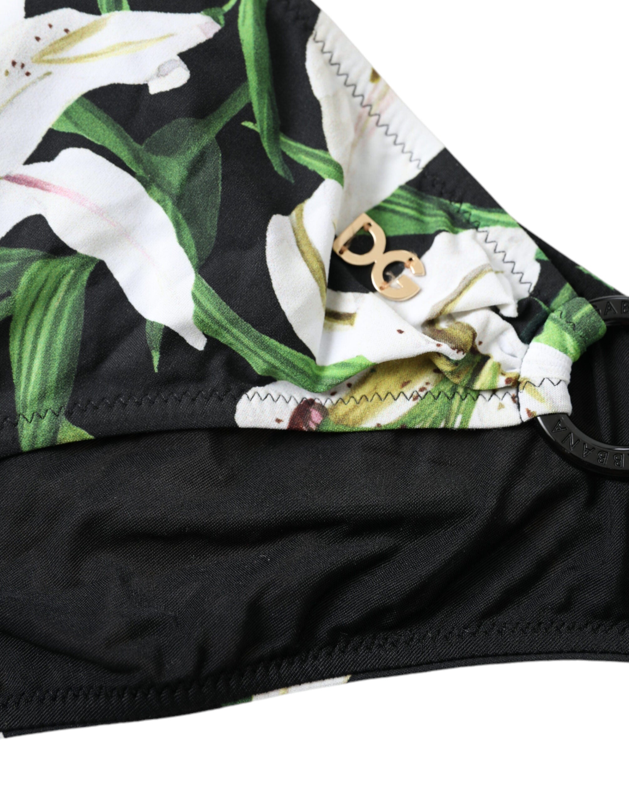 Black Lily Print Swimwear Bottom Beachwear Bikini - it2-s