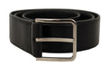 Black Calf Leather Vintage Steel Logo Buckle Belt - 90-cm-36-inches
