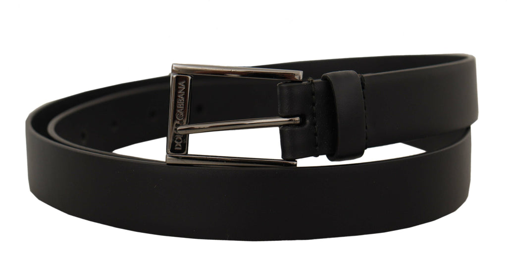 Black Calf Leather Vintage Steel Logo Buckle Belt - 90-cm-36-inches