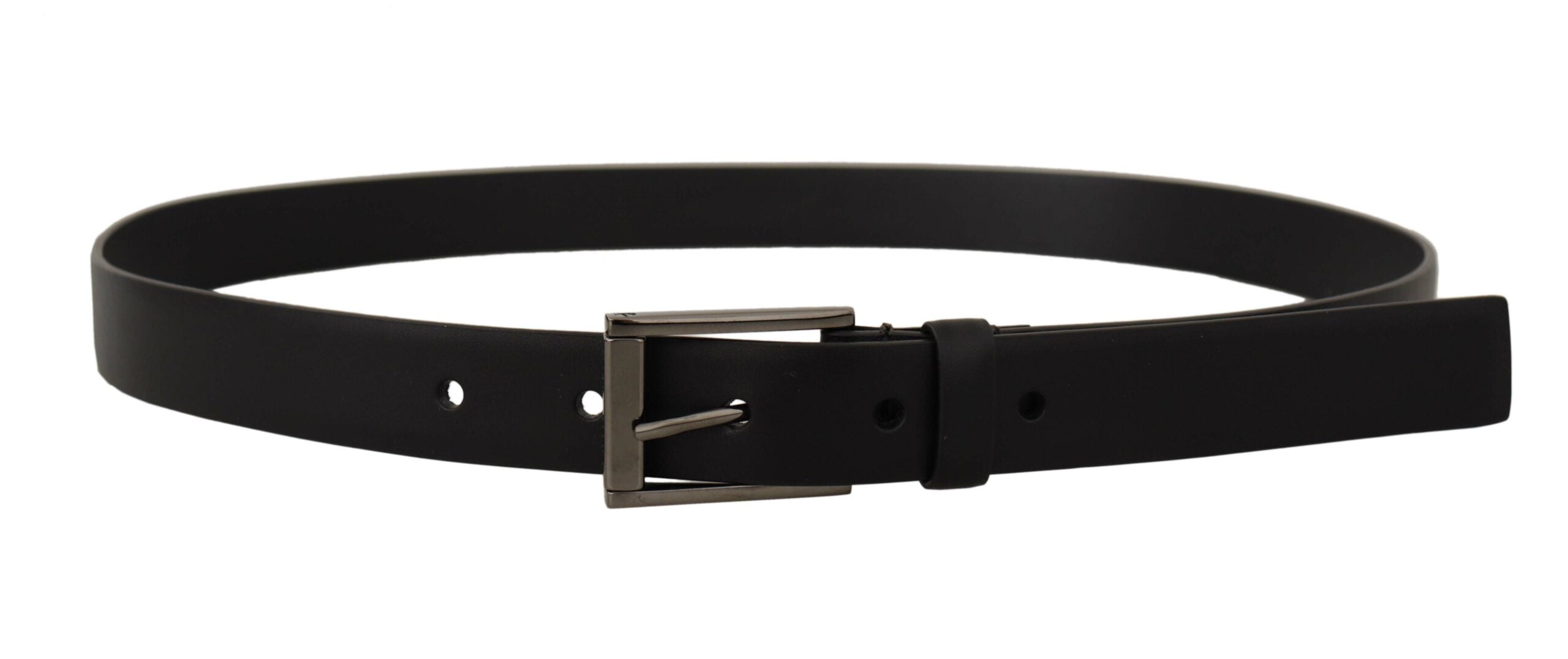 Black Calf Leather Vintage Steel Logo Buckle Belt - 90-cm-36-inches