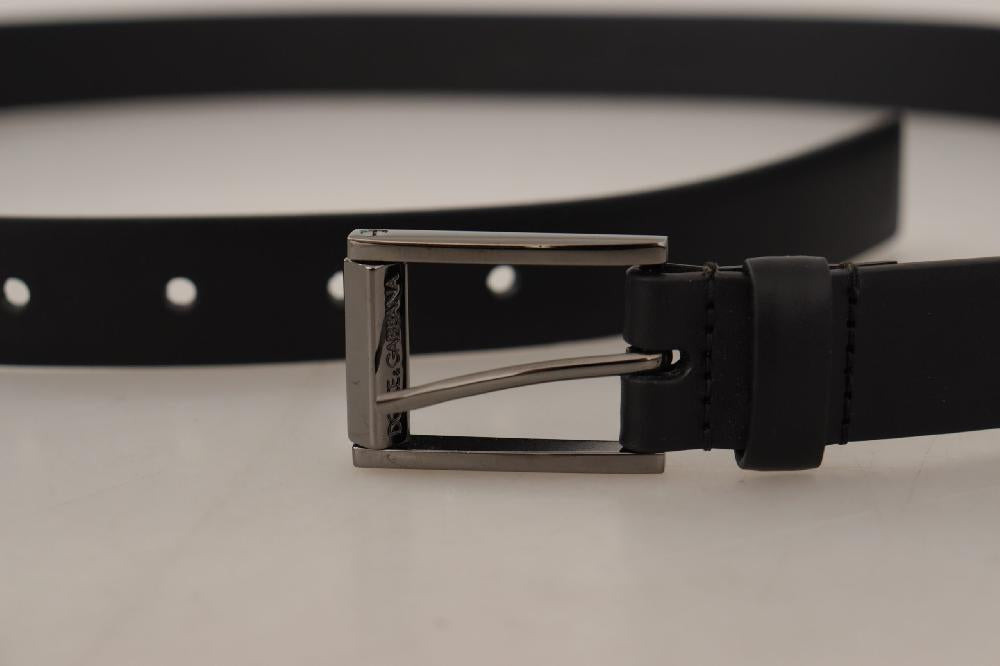 Black Calf Leather Vintage Steel Logo Buckle Belt - 90-cm-36-inches