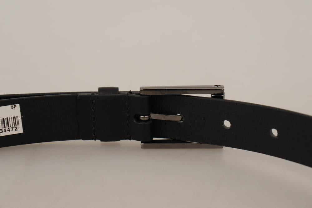 Black Calf Leather Vintage Steel Logo Buckle Belt - 90-cm-36-inches